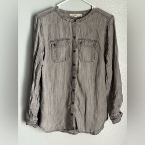 Ann Taylor Loft Linen Blend Grey Button Down Shirt Size XS